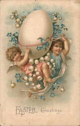 Easter Angels with Giant Egg, Flowers, Vintage Postcard Postcard