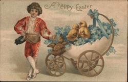 Boy with Easter Chicks in Carriage Postcard Postcard Postcard