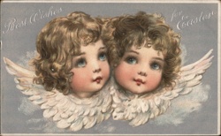 Two Angels Easter Greeting, Embossed Postcard Postcard