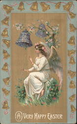 Angel Sewing Forget-Me-Nots, Easter Greeting, Gold Embossed Postcard