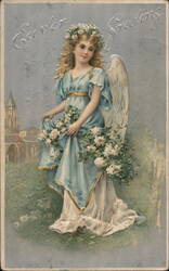 Easter Angel with Flowers, Embossed Postcard Postcard