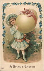 Girl with Giant Easter Egg, Vintage Holiday Postcard With Children Postcard Postcard