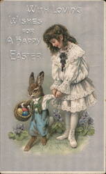 Happy Easter Girl with Bunny & Eggs, Pennsylvania, Vintage Postcard Postcard Postcard