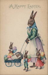 Happy Easter Bunny Family with Easter Eggs With Bunnies Postcard Postcard Postcard