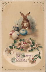 Easter Bunny Painting Eggs, Vintage Illustration With Bunnies Samuel L. Schmucker Postcard Postcard Postcard