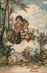 Children with Lamb in Easter Egg, Michigan - Vintage Easter Postcard Postcard Postcard