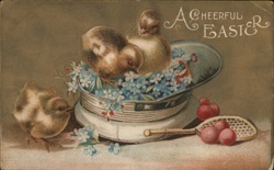 Two Chicks in a Sailor Hat with Forget-Me-Nots, Easter Postcard With Chicks Postcard Postcard