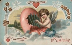 Easter Angel with Harp, Vintage Holiday Postcard Postcard