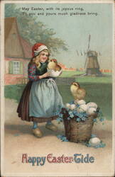 Dutch Girl with Chicks and Eggs Postcard