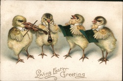 Easter Chicks Quartet, Vintage Embossed Postcard Postcard