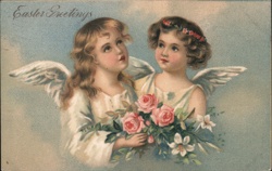 Easter Angels with Roses - Vintage Embossed Postcard Postcard