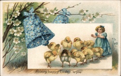 Easter Chicks & Girl, Forget-Me-Nots Postcard With Chicks Postcard Postcard