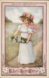 Girl with Easter Lilies, Joyful Easter Offering, Vintage Postcard With Children Postcard Postcard