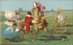 Anthropomorphic Easter Chicks & Ducks Band, Vintage Holiday Postcard Postcard Postcard