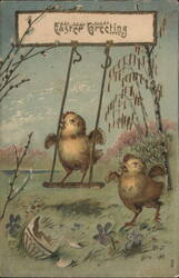 Easter Chicks on a Swing Vintage Postcard - Richmond Hill, NY Postcard