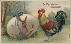 Easter Rooster, Rabbit & Egg - Vintage Embossed Postcard - Maine Postcard Postcard