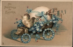 Easter Chick in Floral Car with Giant Egg - Vintage Holiday Greeting Postcard Postcard Postcard