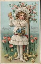 Little Girl with Chicks, Easter Greetings Postcard Postcard Postcard