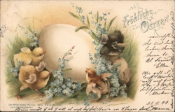 Easter Chicks with Forget-Me-Nots & Large Egg Postcard