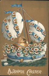 Easter Chick in Eggshell Sailboat, Vintage Easter Greeting Postcard Postcard Postcard