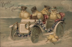 Chicks in Antique Car, Easter Greeting - Embossed, Germany Postcard Postcard Postcard