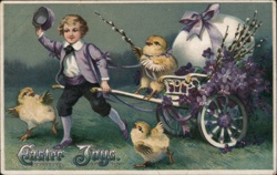 Boy with Easter Chicks & Cart, Purple Suit, Vintage Charm With Chicks Postcard Postcard Postcard