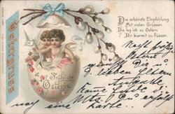 Two Cherubs in Easter Egg, Germany Postcard