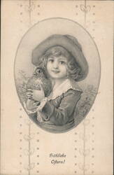 Child with Bird, Fröhliche Ostern, Vintage Easter Greeting Postcard Postcard Postcard