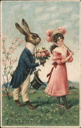 Anthropomorphic Rabbit & Girl Easter Greeting Postcard Postcard