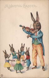 Anthropomorphic Easter Bunny Band, Vintage Holiday Postcard Postcard