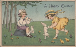 Children with Bunny and Chicks, Happy Easter Postcard With Bunnies Postcard Postcard