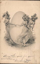 Three Women with Easter Egg - Vintage Illustration Eggs Postcard Postcard Postcard