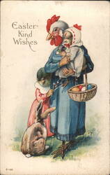 Anthropomorphic Hen & Chicks with Easter Eggs - Vintage Easter Postcard Postcard Postcard