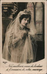 Bride in Veil, French Wedding Postcard Postcard