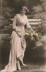 Young Woman with Flower Basket, c. 1910s Fashion Women Postcard Postcard Postcard