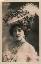 Elegant Woman in Floral Hat, Vintage Postcard Portrait Women Postcard Postcard