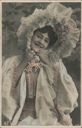 Smiling Woman in Bonnet & Frilly Dress Women Postcard Postcard Postcard