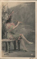 Louise Willy Playing Flute, Parisian Postcard Actresses Postcard Postcard