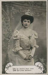 Bride in White Gown and Veil Postcard