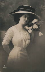 Woman with Roses, Edwardian Fashion Portrait Postcard Hats Postcard Postcard