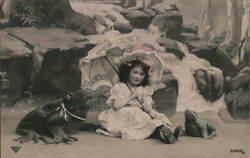 Little Girl with Parasol and Frogs Postcard