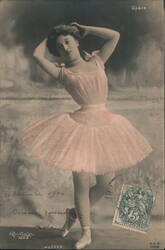 Vintage Ballet Dancer, Pink Dress, Paris, France Dancing Postcard Postcard Postcard