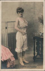 French Woman in Lingerie, Vintage Postcard Women Postcard Postcard