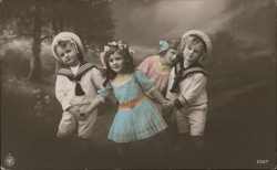 Four Children in Sailor Suits and Dress, Vintage Birthday Postcard Postcard