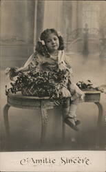 Girl with Flower Basket, Antique French Postcard Girls Postcard Postcard