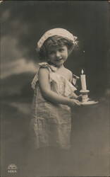 Little Girl with Candle, Vintage Real Photo Postcard Children Postcard Postcard