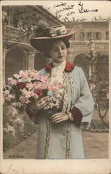 Woman with Bouquet, Colorized Portrait Postcard Women Postcard Postcard