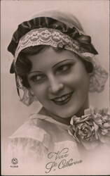 Smiling Woman with Lace Bonnet, French Postcard Postcard