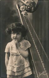 Little Girl with Finger to Lips by Harp, Fotocelere Postcard Children Postcard Postcard