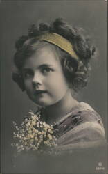 Young Girl with Lily of the Valley Bouquet, c. 1910s Postcard